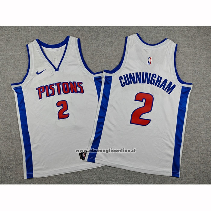 Maglia Bambino Detroit Pistons Cade Cunningham No 2 Association 2025-26 Bianco